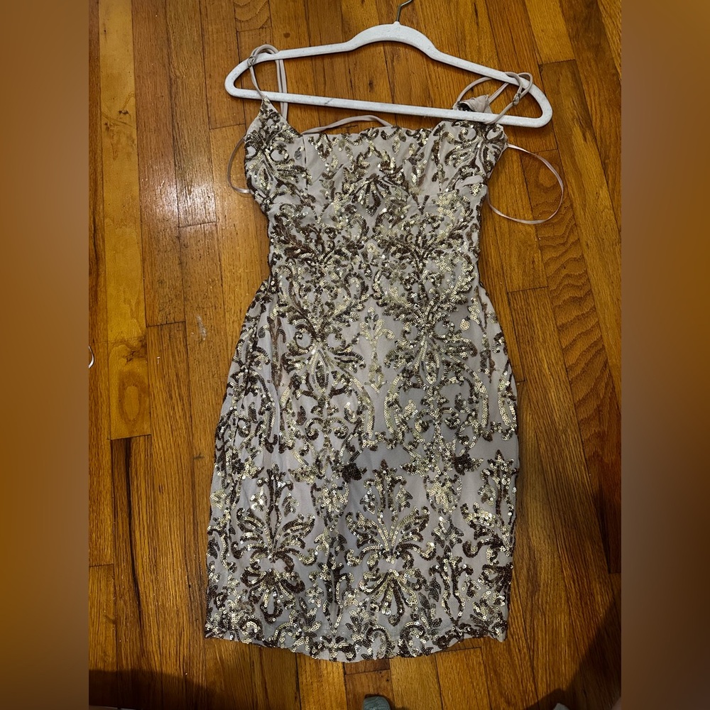 Elegant Gold and beige Embellished Dress